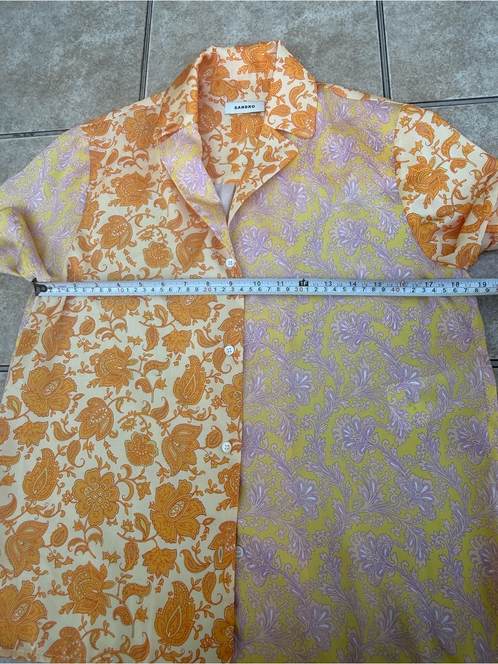 Sandro Yellow and Cream Floral Short-Sleeve Button-Down Shirt - Picture 15 of 15